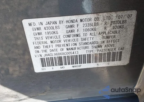 2008 Acura Tsx z USA, uszkodzony, nr VIN JH4CL96868C005413